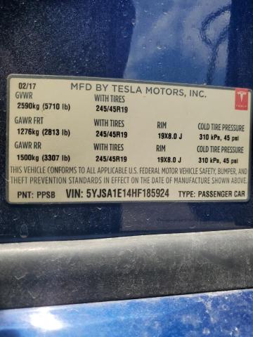 5YJSA1E14HF185924 - 2017 TESLA MODEL S 蓝色 照片 13