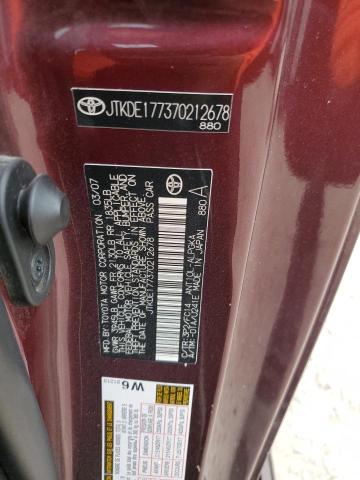 JTKDE177370212678 - 2007 TOYOTA SCION TC 勃艮第红 照片 12