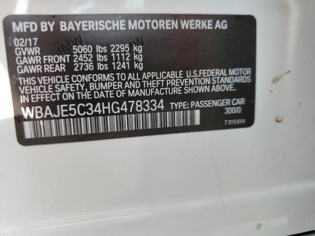 WBAJE5C34HG478334 - 2017 BMW 540 I WHITE photo 13