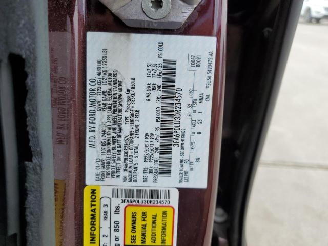 3FA6P0LU3DR234570 - 2013 FORD FUSION SE HYBRID BURGUNDY photo 12