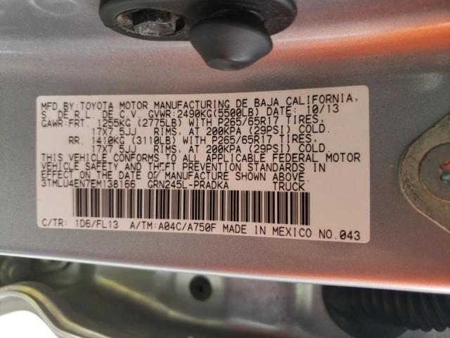 3TMLU4EN7EM138166 - 2014 TOYOTA TACOMA DOUBLE CAB 银色 照片 10