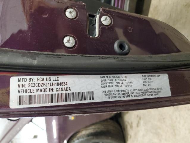 2C3CDZFJ1LH184634 - 2020 DODGE CHALLENGER R/T SCAT PACK PURPLE photo 12