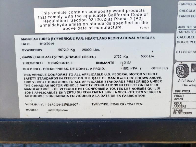 5SFCG4432FE285071 - 2015 HEARTLAND CYCLONE ნაცრისფერი ფოტო 10