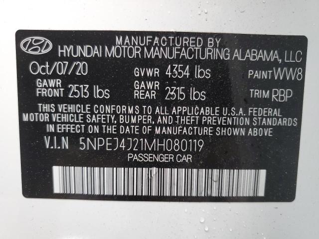 5NPEJ4J21MH080119 - 2021 HYUNDAI SONATA SEL PLUS WHITE photo 10