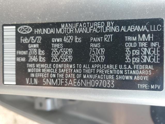 5NMJF3AE6NH097033 - 2022 HYUNDAI TUCSON SEL SILVER photo 13