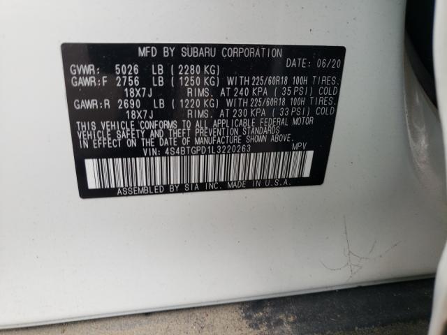 4S4BTGPD1L3220263 - 2020 SUBARU OUTBACK TOURING LDL Սպիտակ լուսանկար 10