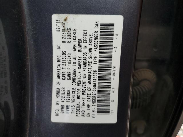 1HGCR2F55GA143906 - 2016 HONDA ACCORD SPORT ნაცრისფერი ფოტო 13