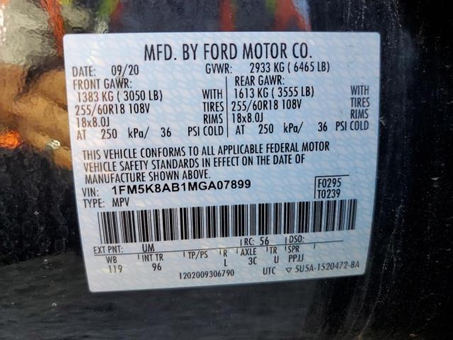 1FM5K8AB1MGA07899 - 2021 FORD EXPLORER POLICE INTERCEPTOR BLACK photo 14