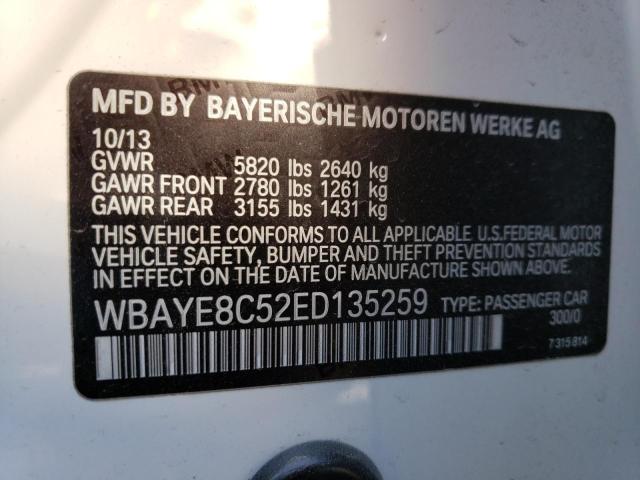 WBAYE8C52ED135259 - 2014 BMW 750 LI WHITE photo 12