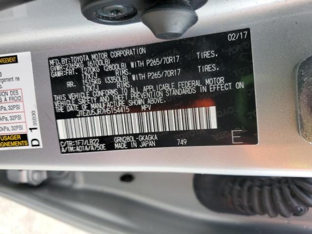 JTEZU5JR7H5154415 - 2017 TOYOTA 4RUNNER SR5 Srebrny zdjęcie 12