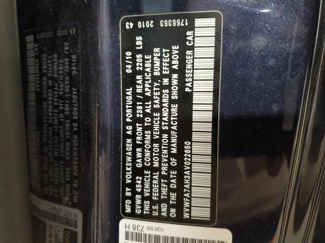WVWFA7AH3AV022650 - 2010 VOLKSWAGEN EOS LUX 蓝色 照片 12