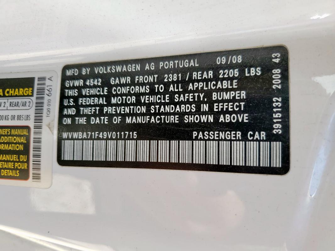 WVWBA71F49V011715 - 2009 VOLKSWAGEN EOS TURBO Ağ foto 12