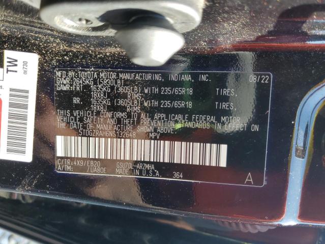 5TDGZRAH6NS132648 - 2022 TOYOTA HIGHLANDER XLE PURPLE photo 12