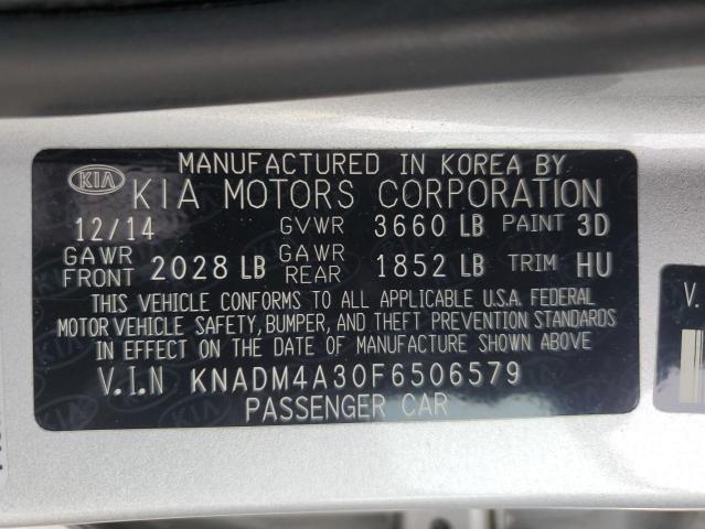 KNADM4A30F6506579 - 2015 KIA RIO LX SILVER photo 12