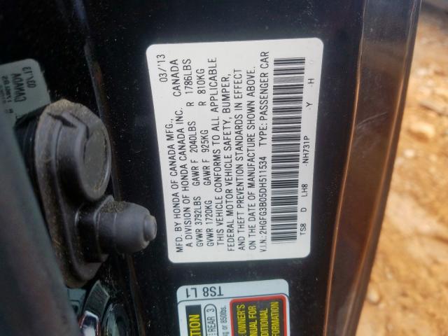 2HGFG3B05DH511534 - 2013 HONDA CIVIC EXL  照片 10