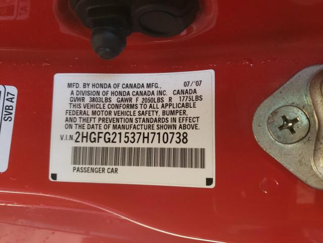 2HGFG21537H710738 - 2007 HONDA CIVIC SI RED photo 13