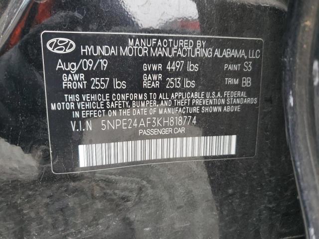 5NPE24AF3KH818774 - 2019 HYUNDAI SONATA SE BLACK photo 12