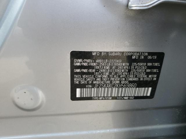 JF2SKAKC2KH569860 - 2019 SUBARU FORESTER SPORT SILVER photo 14