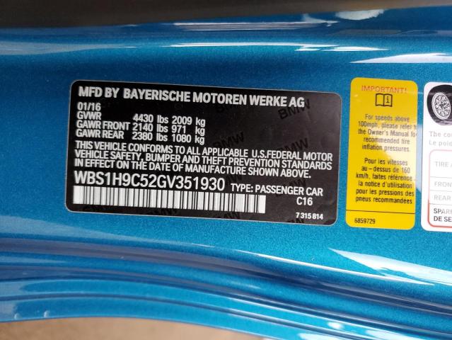 WBS1H9C52GV351930 - 2016 BMW M2 BLUE photo 12