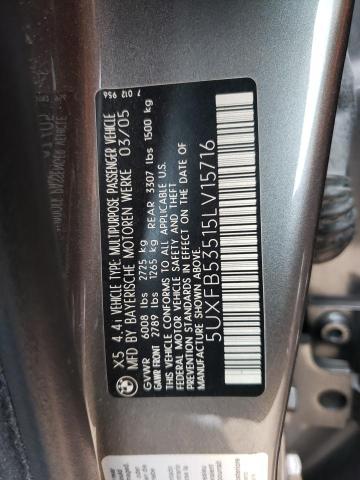 5UXFB53515LV15716 - 2005 BMW X5 4.4I GRAY photo 12