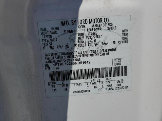 1FTRF12266NB51642 - 2006 FORD F150 WHITE photo 12