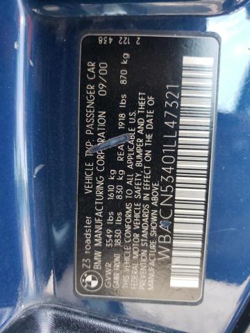 WBACN53401LL47321 - 2001 BMW Z3 3.0 BLUE photo 10