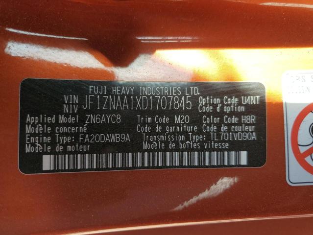 JF1ZNAA1XD1707845 - 2013 TOYOTA SCION FR-S 橙色 照片 12