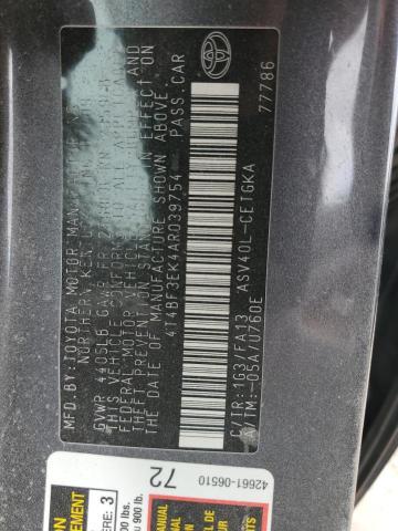 4T4BF3EK4AR039754 - 2010 TOYOTA CAMRY BASE GRAY photo 12