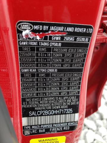 SALCP2BG0HH717325 - 2017 LAND ROVER DISCOVERY SE RED photo 13