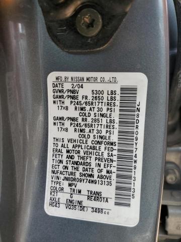 JN8DR09Y74W913135 - 2004 NISSAN PATHFINDER LE GRAY photo 12