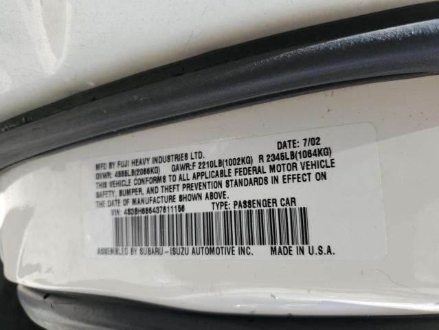 4S3BH686437611156 - 2003 SUBARU LEGACY OUTBACK LIMITED WHITE photo 12
