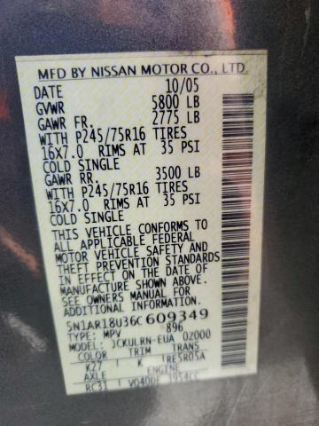 5N1AR18U36C609349 - 2006 NISSAN PATHFINDER LE CHARCOAL photo 13