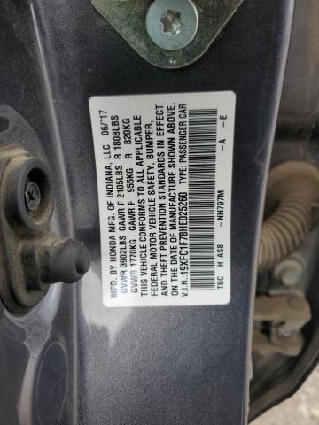 19XFC1F78HE025260 - 2017 HONDA CIVIC EXL 灰色 照片 12