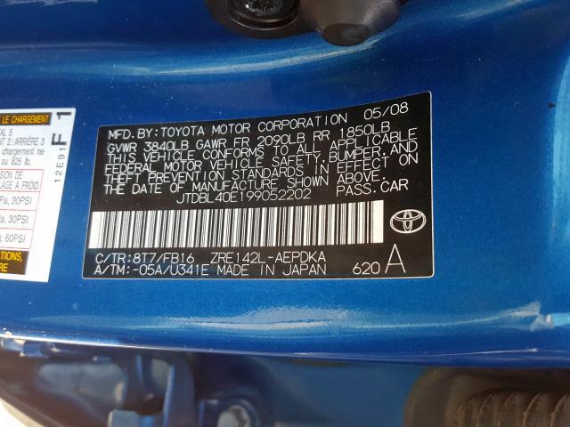 JTDBL40E199052202 - 2009 TOYOTA COROLLA BASE  照片 10