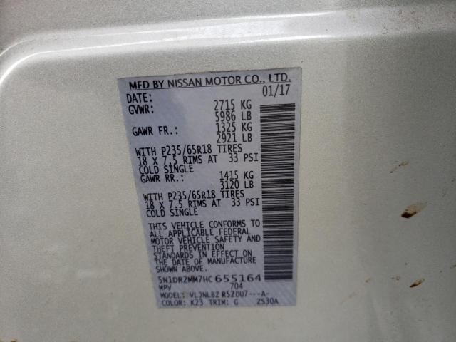 5N1DR2MM7HC655164 - 2017 NISSAN PATHFINDER S SILVER photo 12