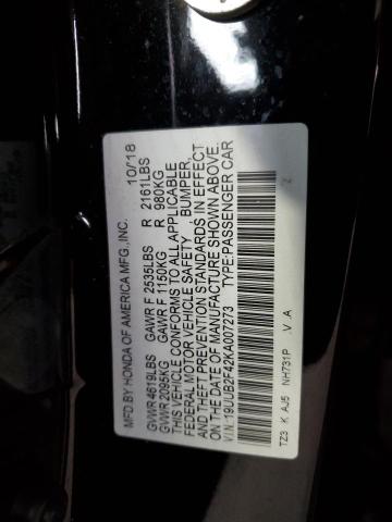 19UUB2F42KA007273 - 2019 ACURA TLX TECHNOLOGY BLACK photo 12