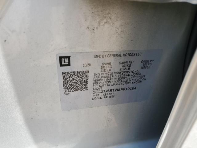 1G1ZG5ST2MF019104 - 2021 CHEVROLET MALIBU RS SILVER photo 13