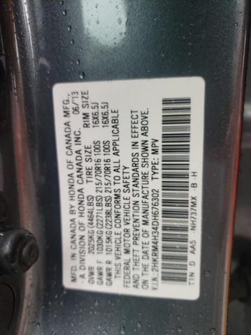 2HKRM4H34DH676302 - 2013 HONDA CR-V LX CHARCOAL photo 13