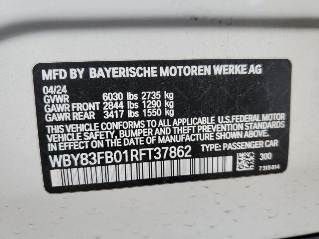 WBY83FB01RFT37862 - 2024 BMW I4 XDRIVE 40 WHITE photo 13