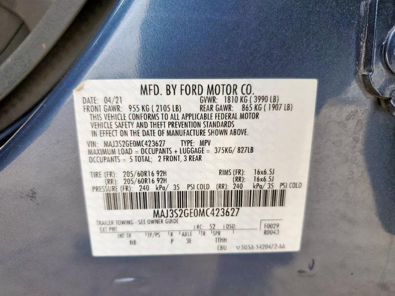 MAJ3S2GE0MC423627 - 2021 FORD ECOSPORT SE ლურჯი ფოტო 14