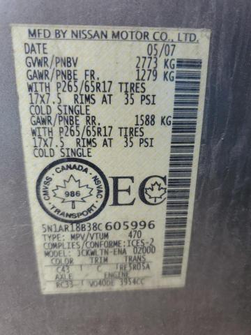 5N1AR18B38C605996 - 2008 NISSAN PATHFINDER S Qəhvəyi foto 13