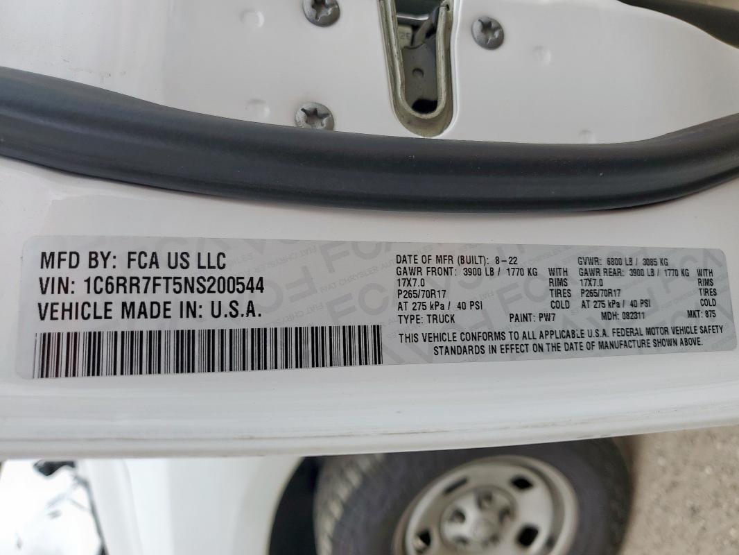 1C6RR7FT5NS200544 - 2022 RAM 1500 CLASS TRADESMAN Ağ foto 12