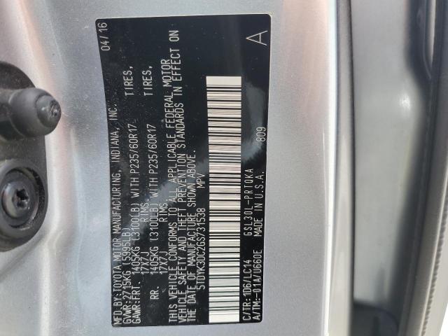 5TDYK3DC2GS731538 - 2016 TOYOTA SIENNA XLE Արծաթագույն լուսանկար 13