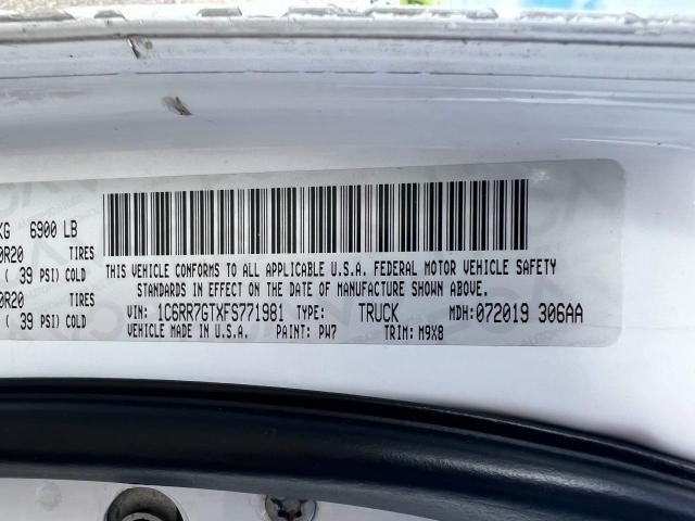 1C6RR7GTXFS771981 - 2015 RAM 1500 SLT WHITE photo 10