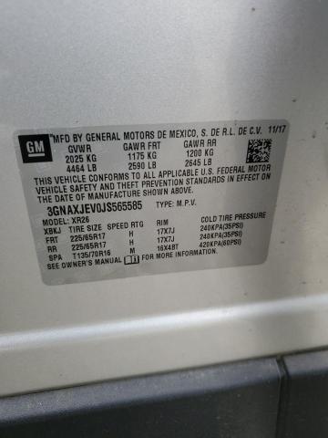 3GNAXJEV0JS565585 - 2018 CHEVROLET EQUINOX LT Серебристый фото 13