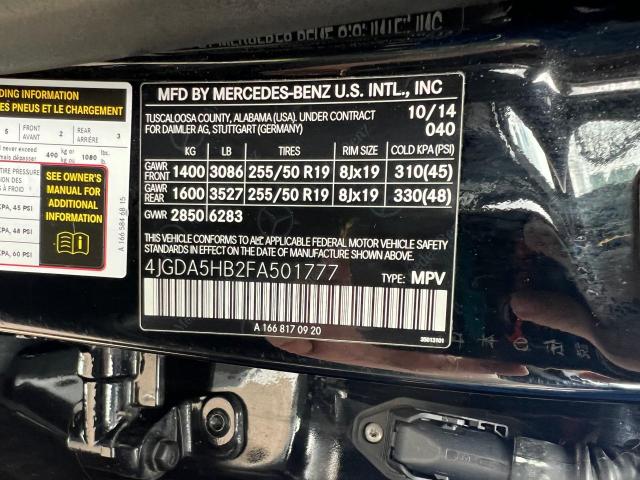 4JGDA5HB2FA501777 - 2015 MERCEDES-BENZ ML 350 4MATIC BLACK photo 10