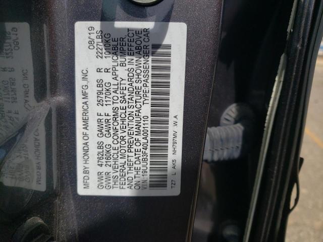 19UUB3F40LA001110 - 2020 ACURA TLX TECHNOLOGY Մոխրագույն լուսանկար 12