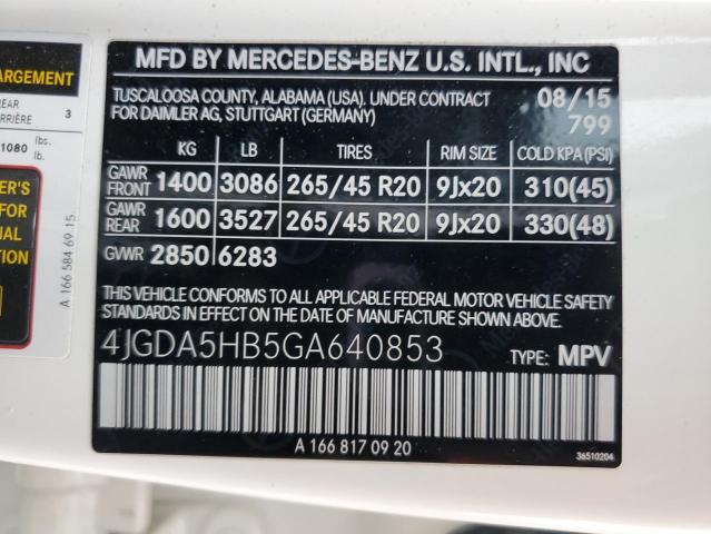 4JGDA5HB5GA640853 - 2016 MERCEDES-BENZ GLE 350 4MATIC WHITE photo 13