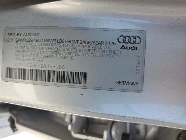 WAUVC68E22A193066 - 2002 AUDI A4 1.8T AVANT QUATTRO SILVER photo 12