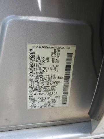 5N1AR18W05C716164 - 2005 NISSAN PATHFINDER LE 灰色 照片 12